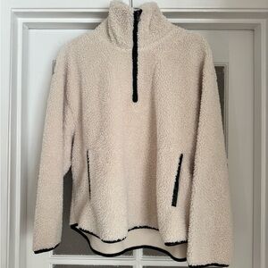 Universal Thread Cream Sherpa Half-Zip Pullover with Black Trim